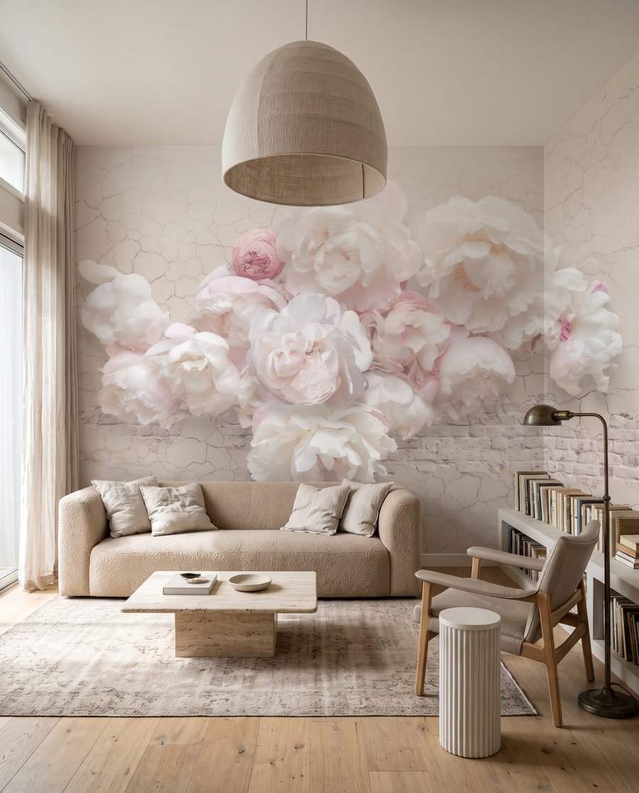 Peonies in Relief in an interior