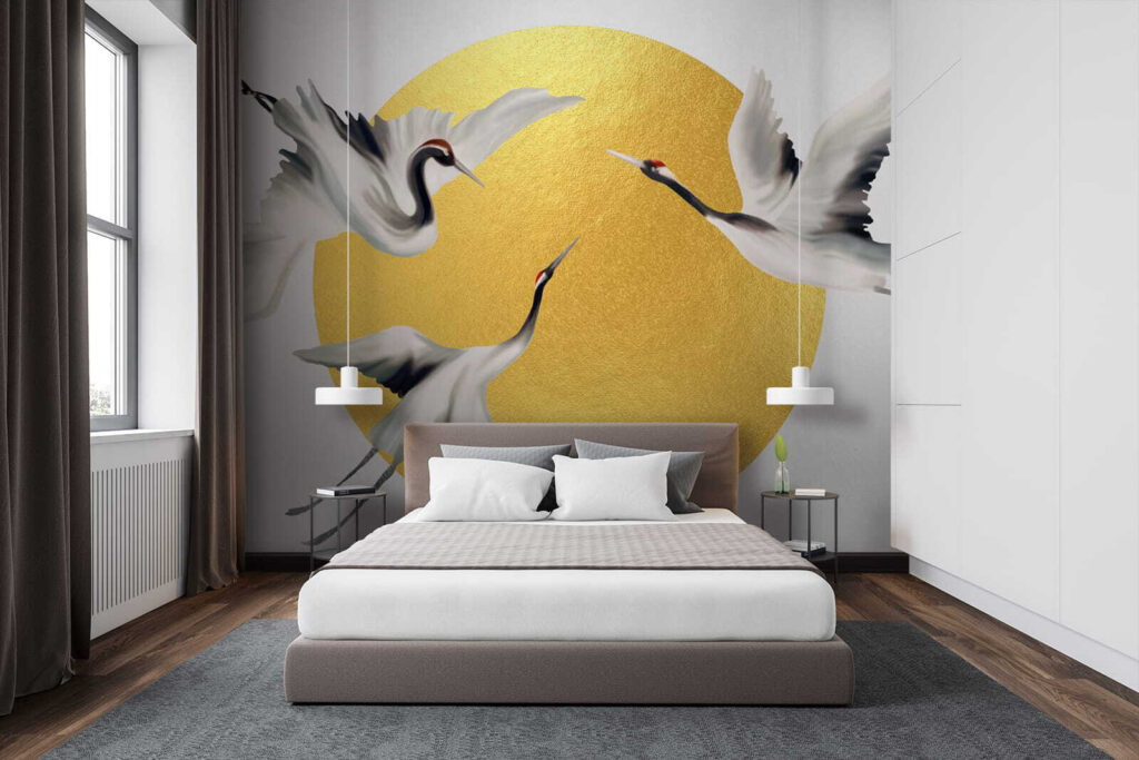 White cranes, gold circle — interior 2