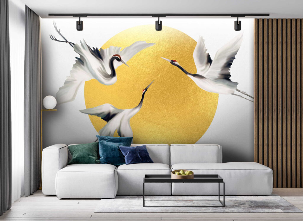 White cranes, gold circle — interior 3