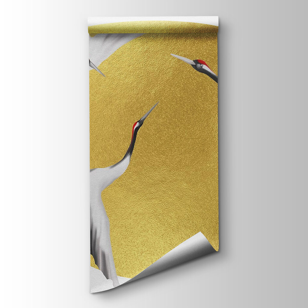 White cranes, gold circle — product view