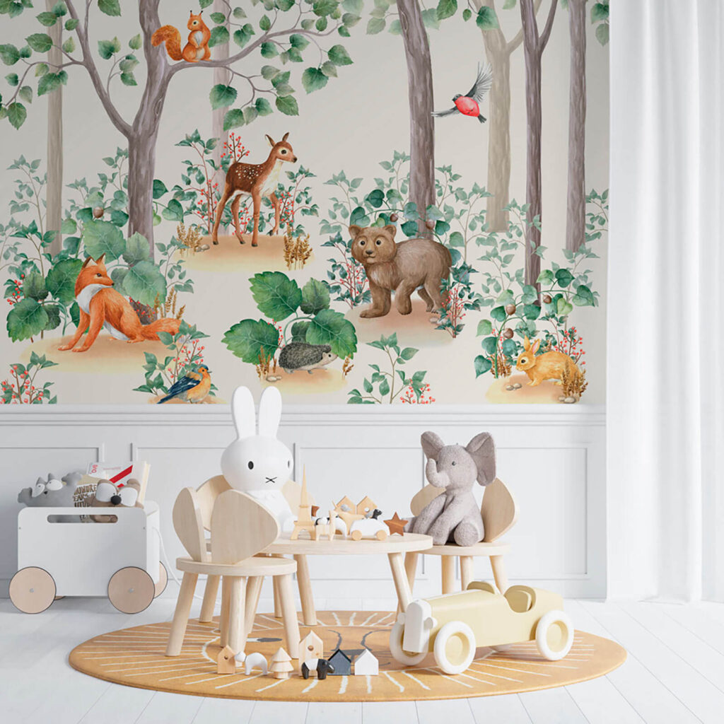 Woodland animals among trunks — interior 1