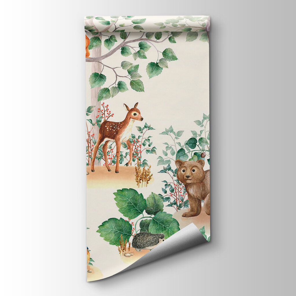 Woodland animals among trunks — product view