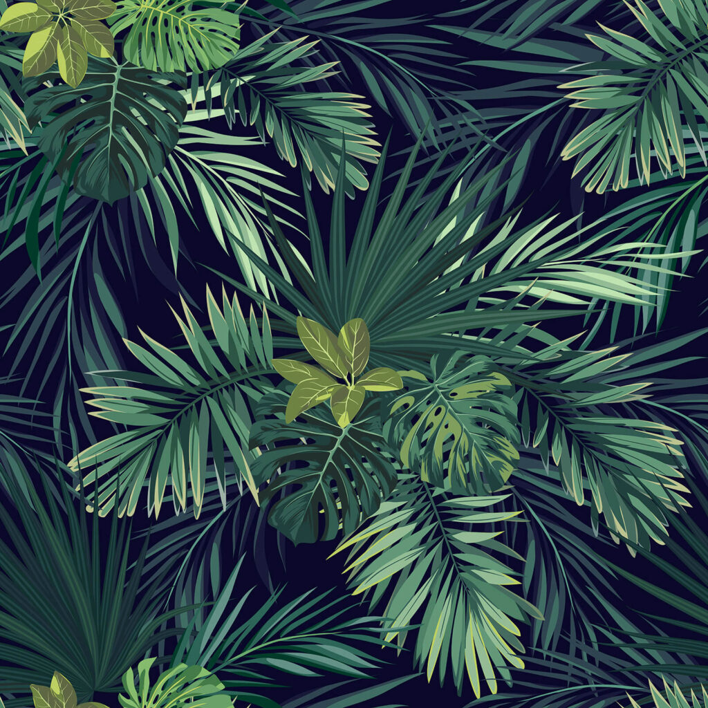Night blue palm leaves — full design