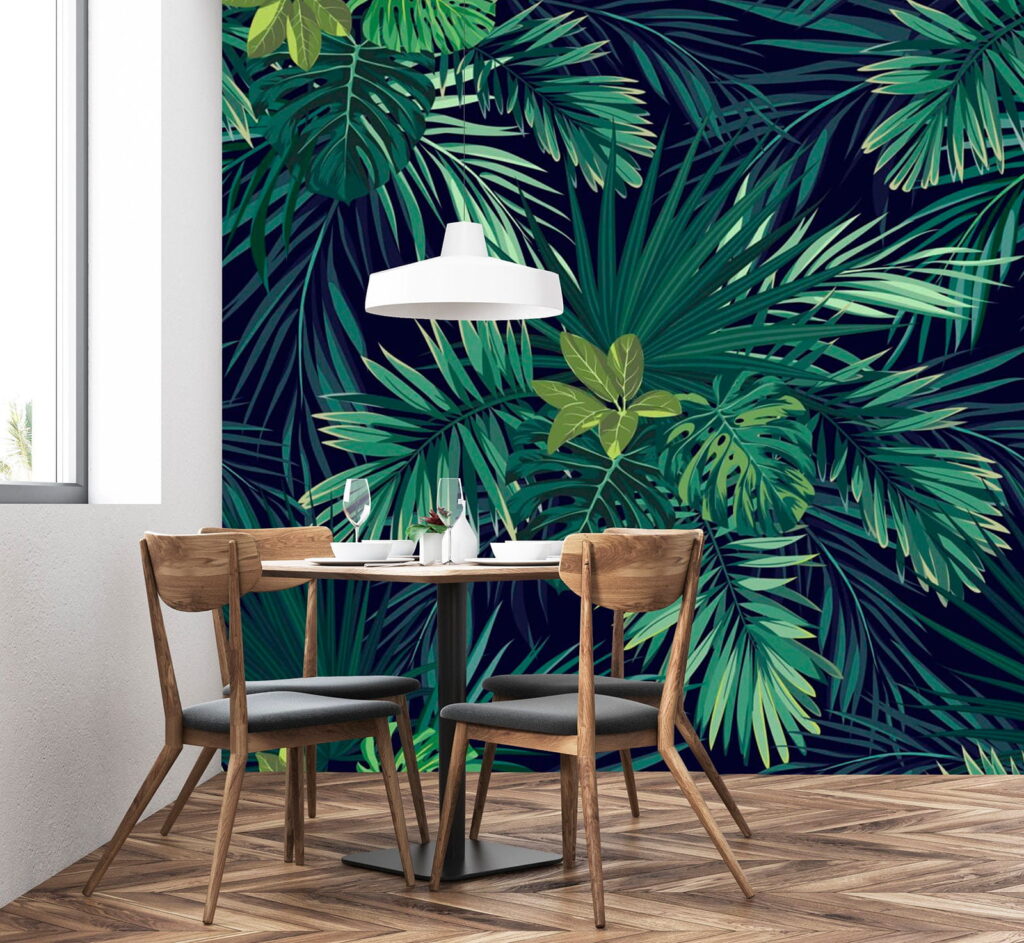 Night blue palm leaves — interior 1