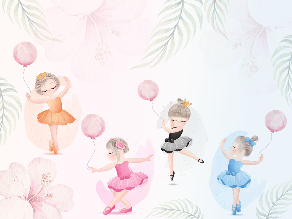 Ballerinas with pink balloons — full design