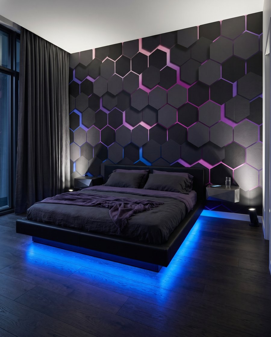 Dark hexagons with light — interior 1