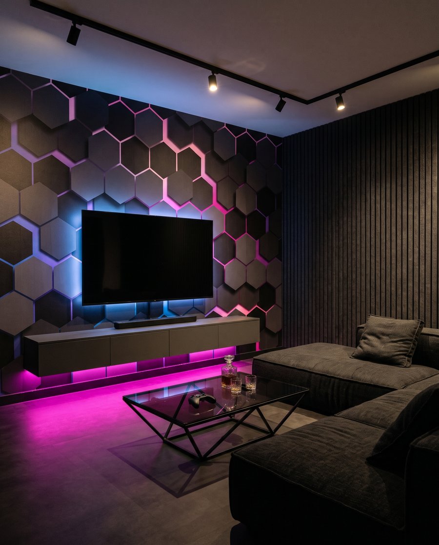 Dark hexagons with light — interior 3