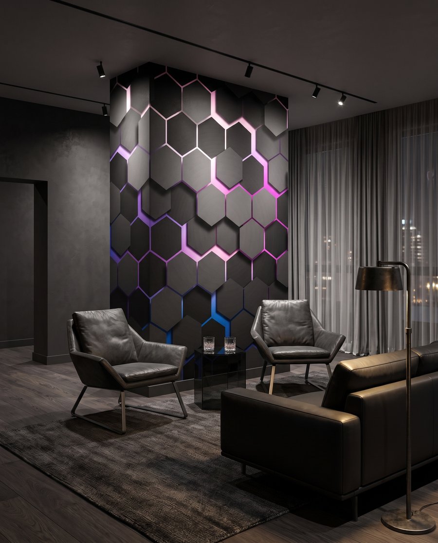 Dark hexagons with light — interior 4