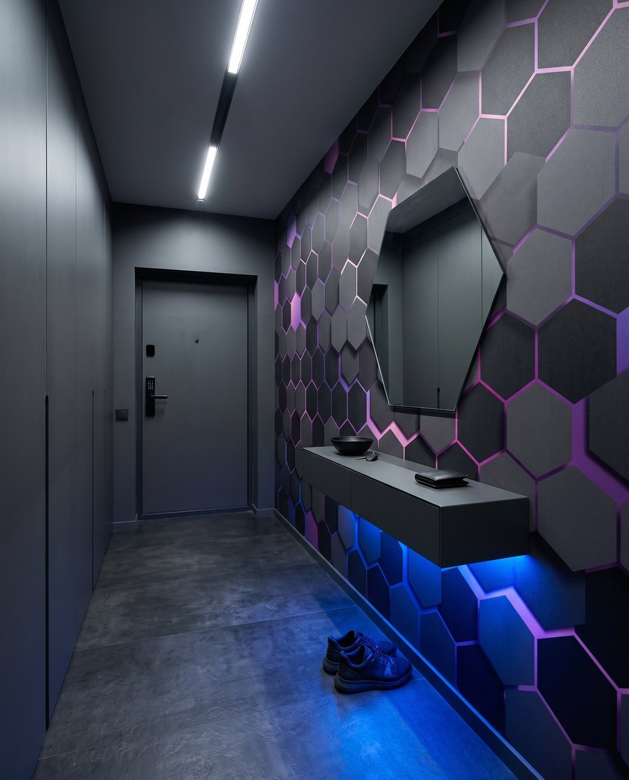 Dark hexagons with light — interior 6