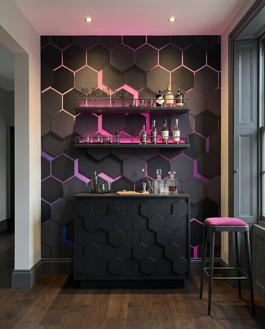 Dark hexagons with light — interior 8
