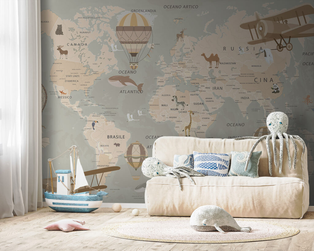 Old planes above map — interior 1
