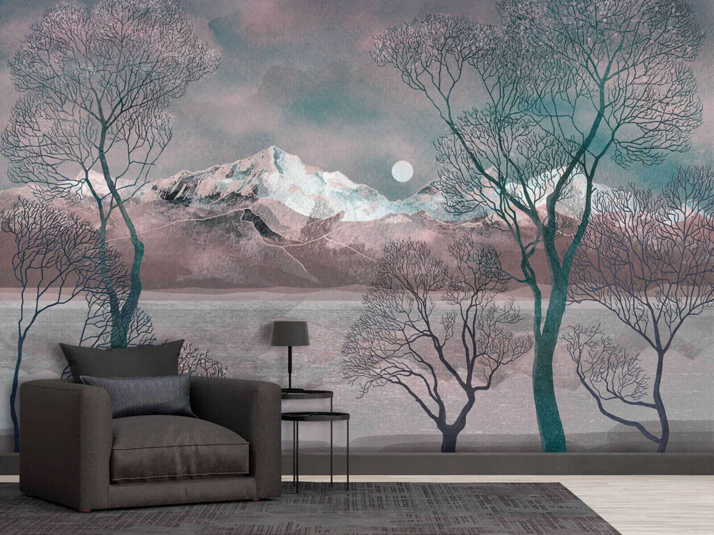 Bare trees by water — interior 3