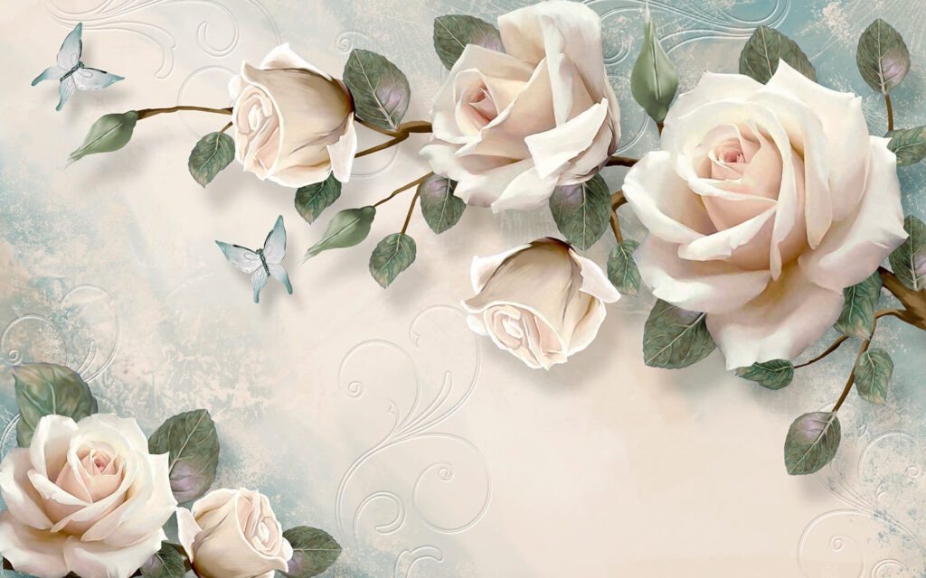 Cream roses with butterflies — full design