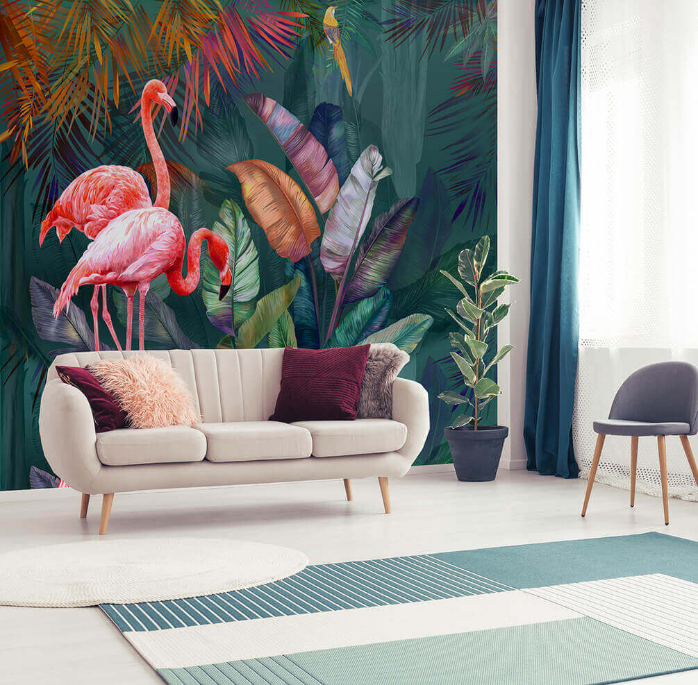 Flamingos in foliage — interior 1