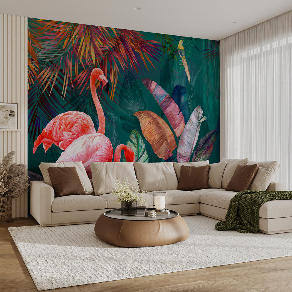 Flamingos in foliage — interior 2