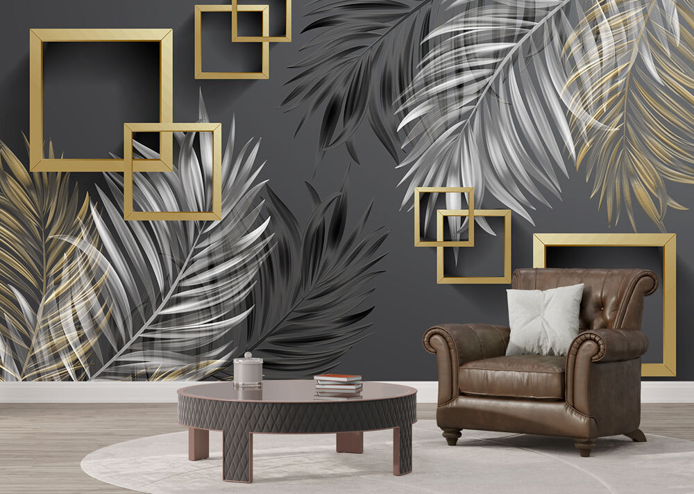 Leaves beside gold squares — interior 1