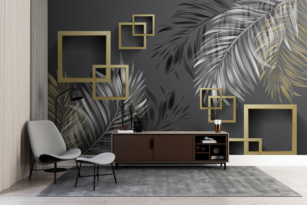 Leaves beside gold squares — interior 3