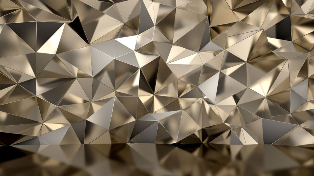 Gold facets above reflection — full design