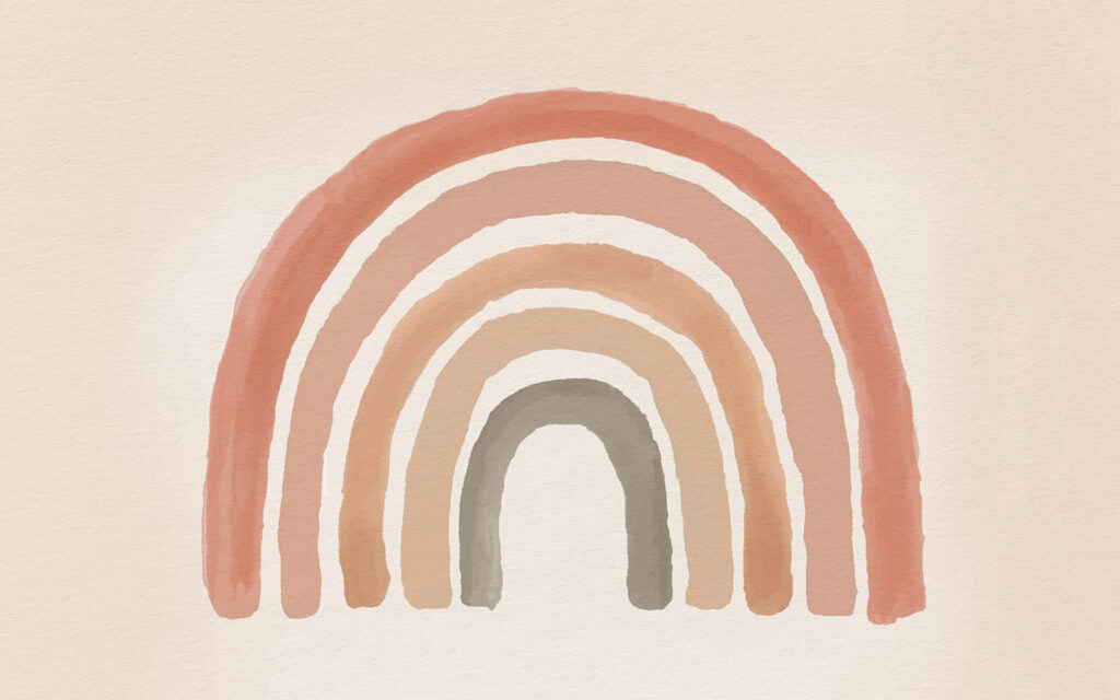 Rainbow in warm watercolour — full design