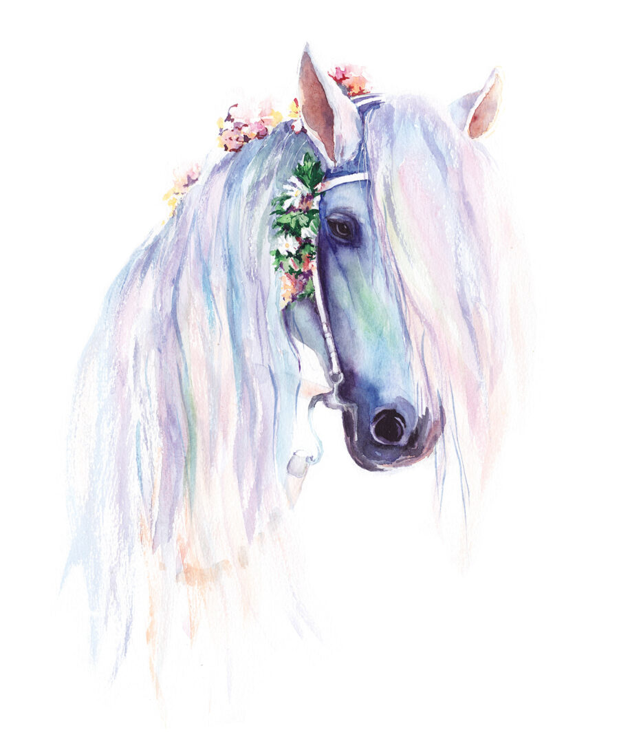 Horse with flower wreath — full design