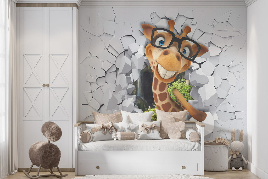 Giraffe behind broken wall — interior 2