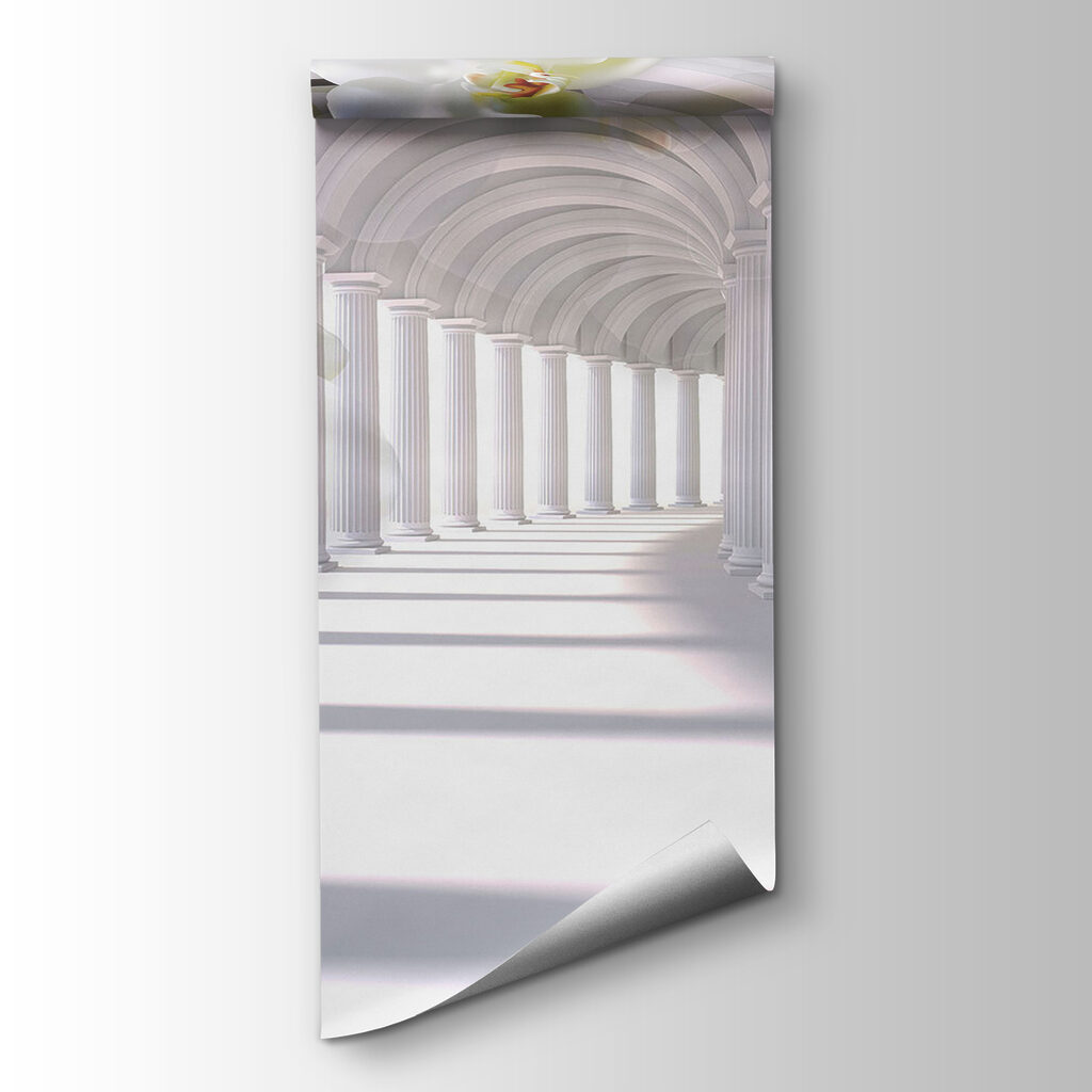 Orchids above white colonnade — product view