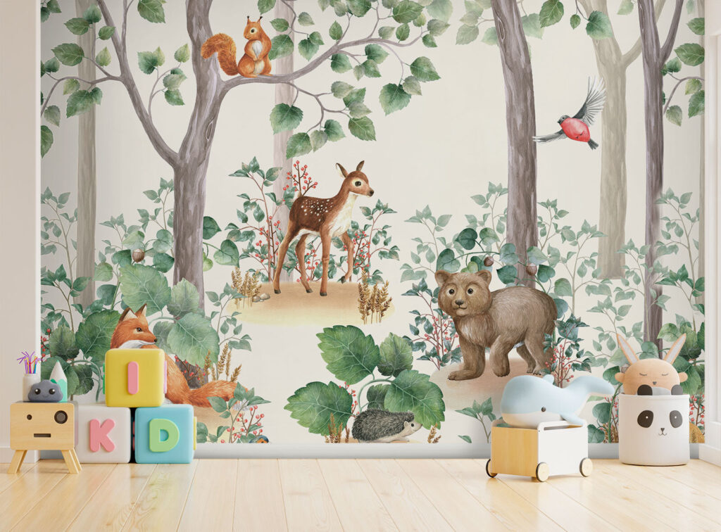Woodland animals between trees — interior 1