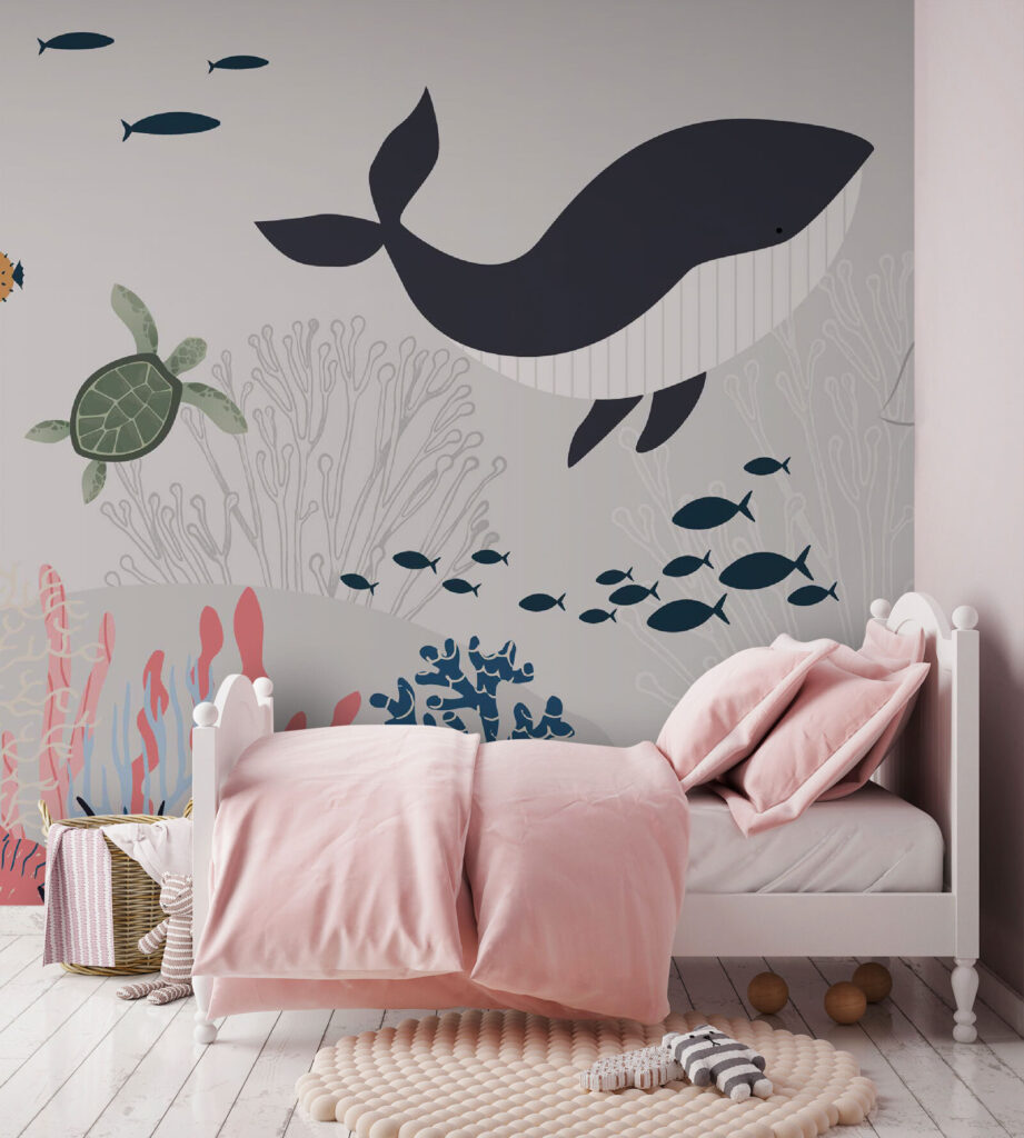 Whale above pastel corals — interior 1