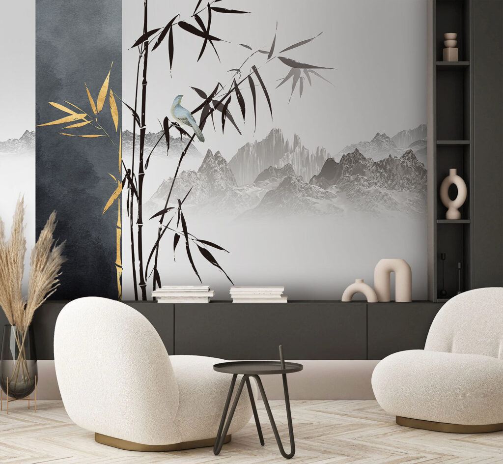 Bamboo beside distant mountains — interior 1