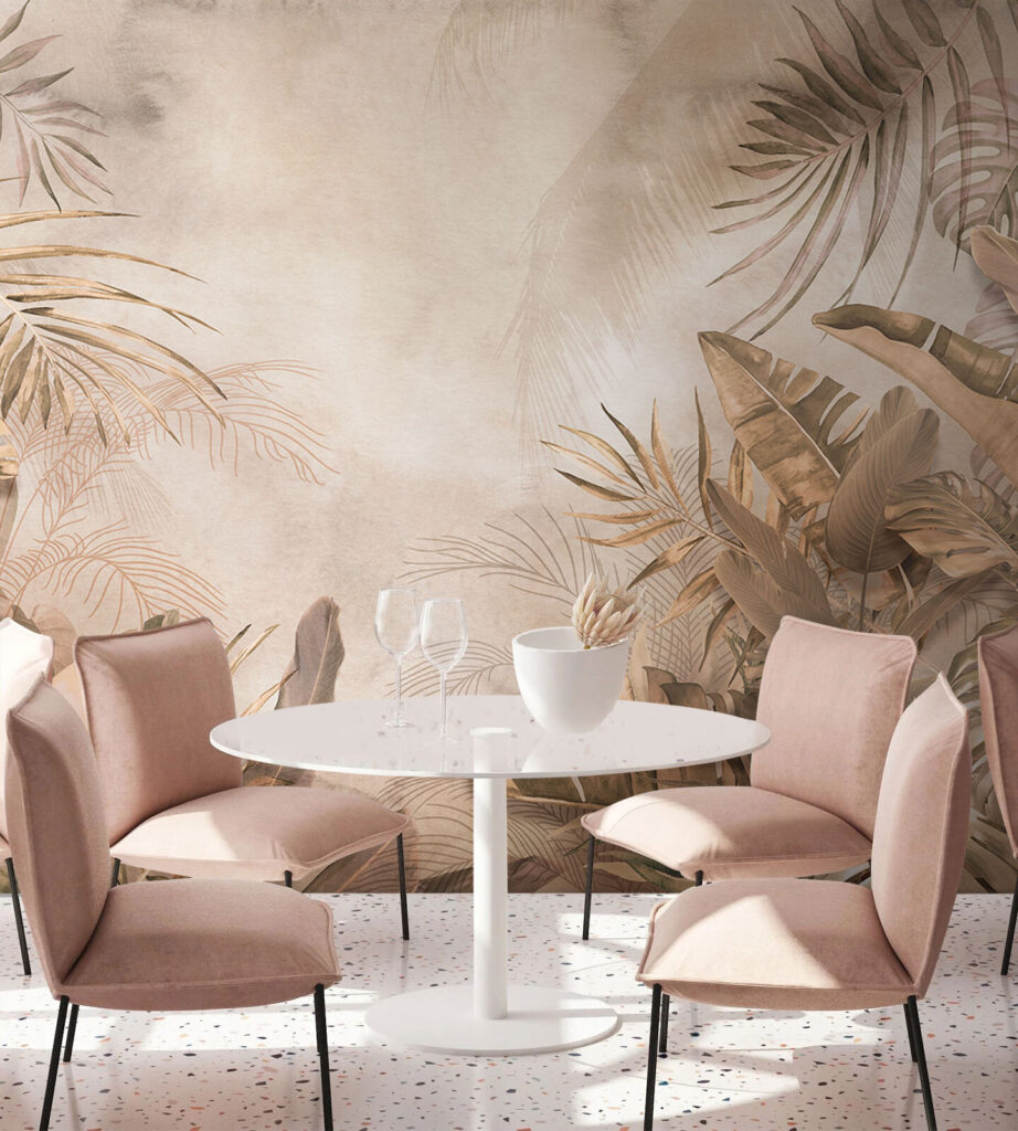 Tropical leaves, peach glow — interior 3