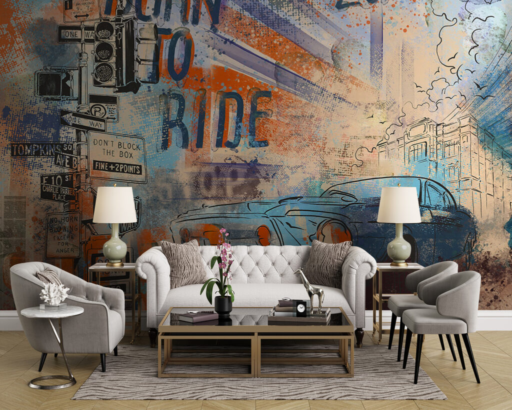 Classic car in collage — interior 1