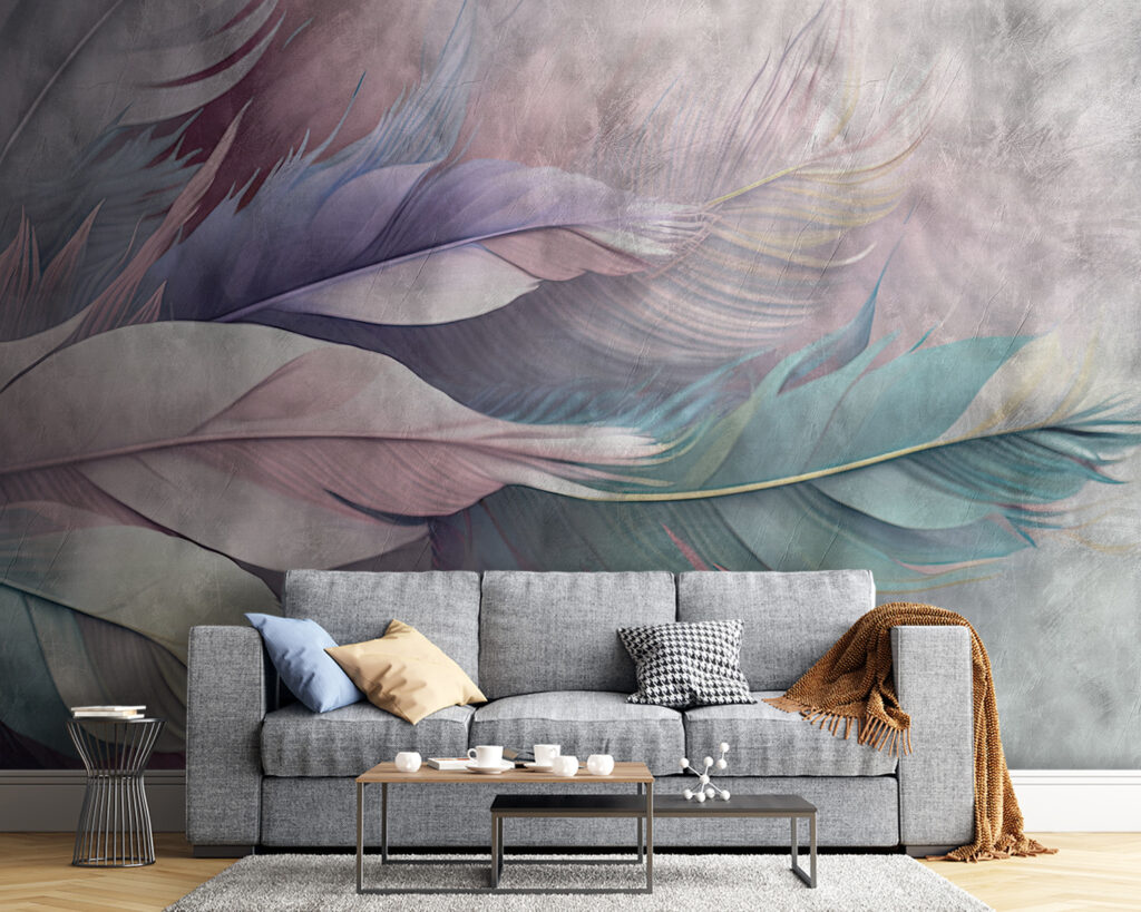 Pastel feathers on grey — interior 3