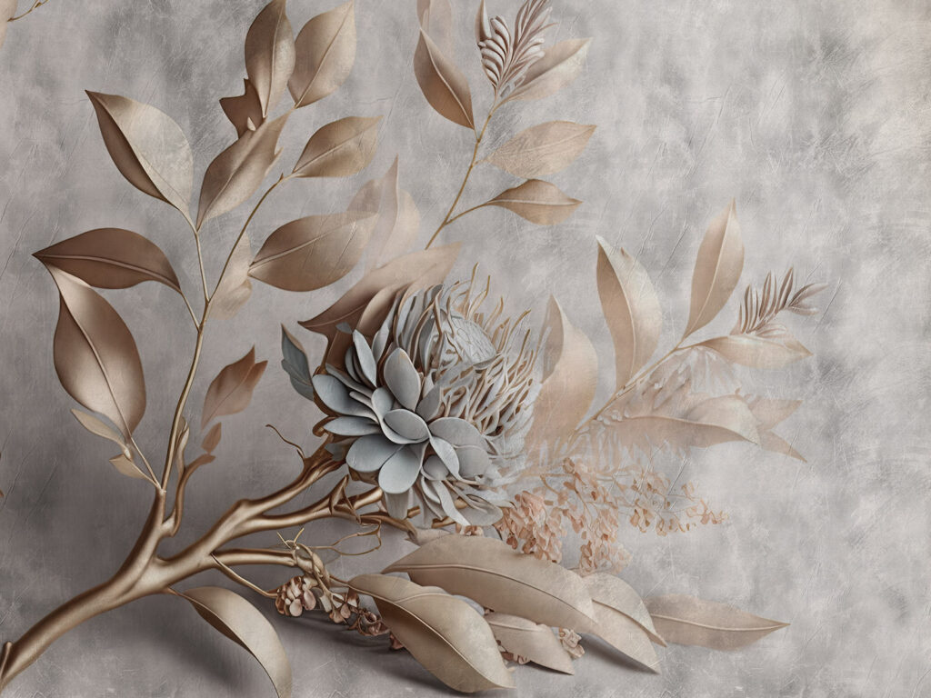 Flower branch in relief — full design