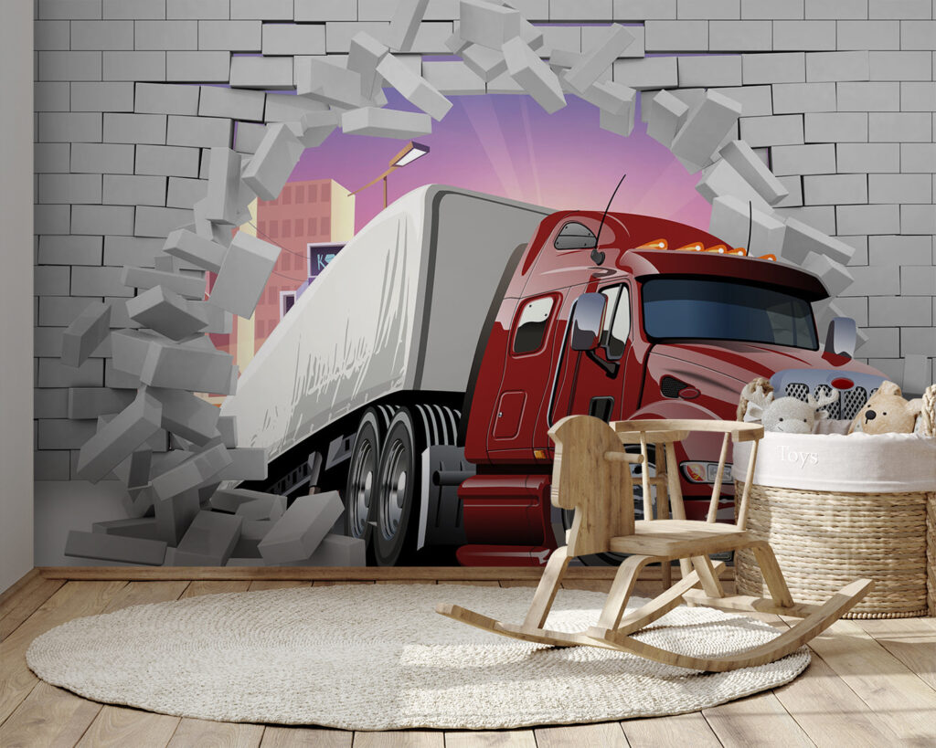 Lorry breaking through brick — interior 3