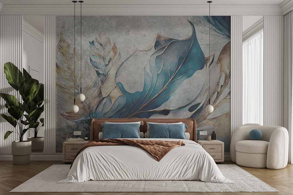 Blue leaves, decorative lines — interior 4