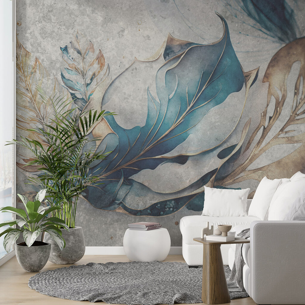 Blue leaves, decorative lines — interior 5
