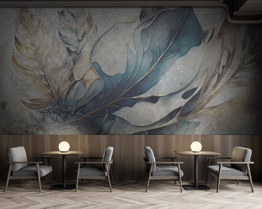 Blue leaves, decorative lines — interior 3