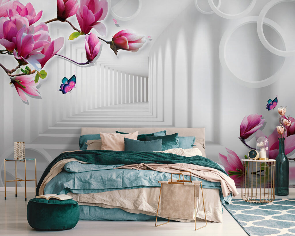 Magnolia in white corridor — interior 2