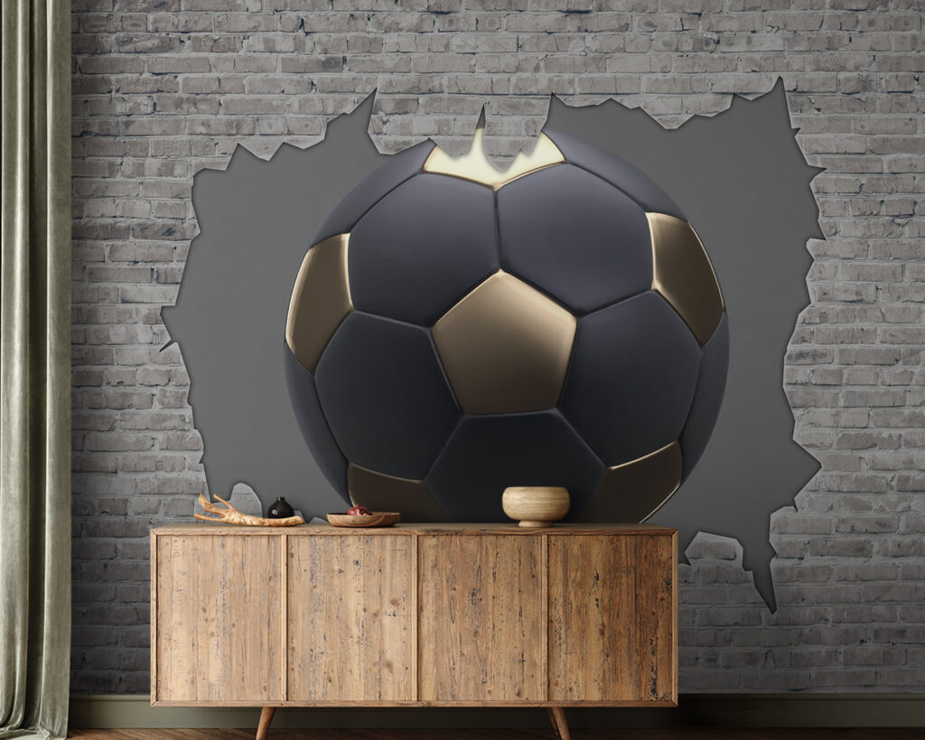 Football through brick — interior 2