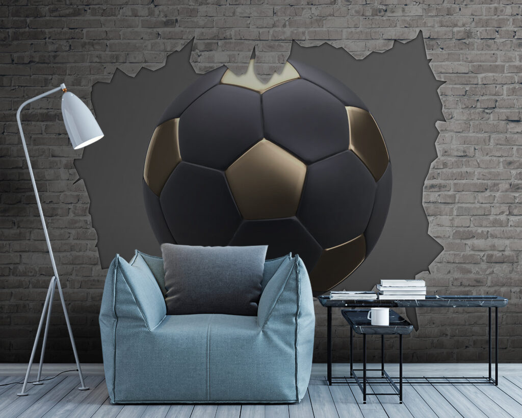 Football through brick — interior 1