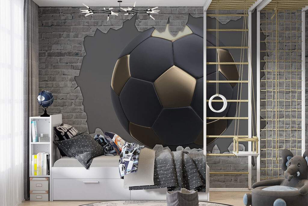 Football through brick — interior 4