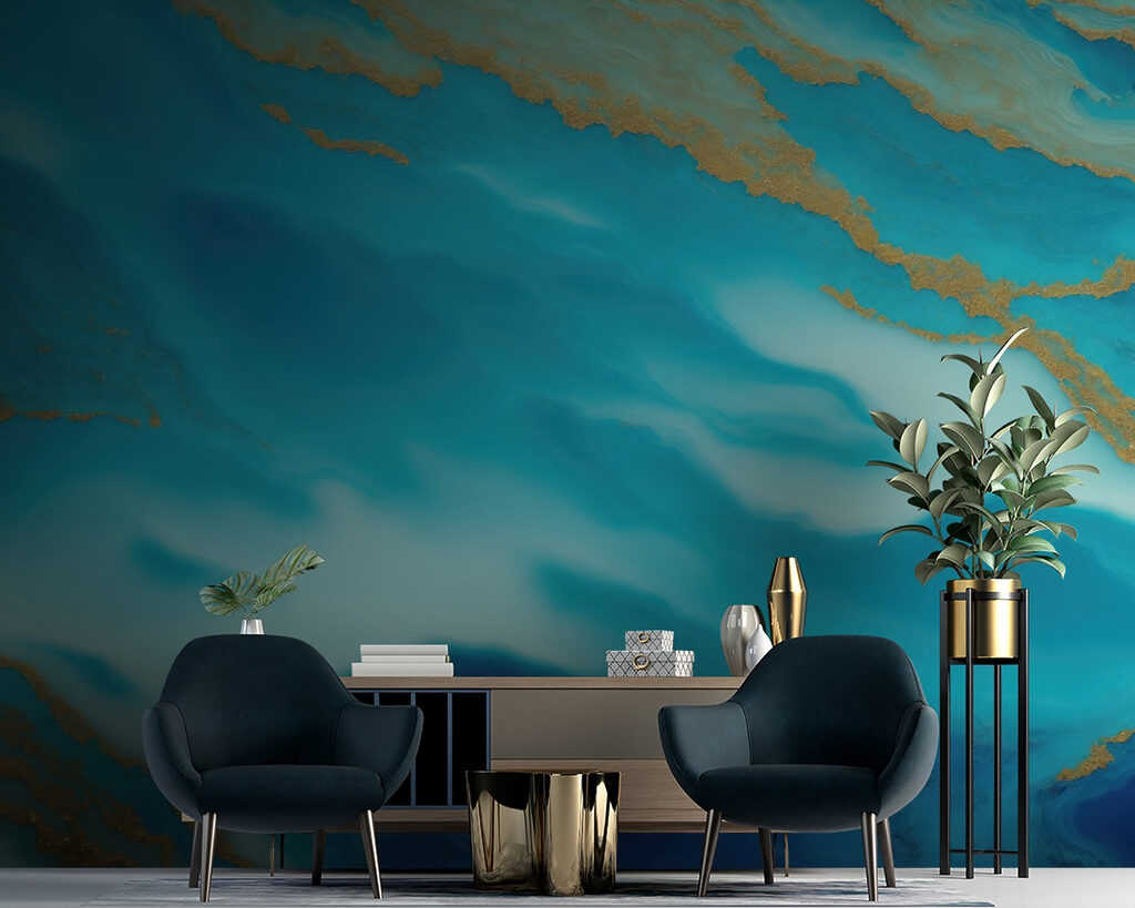 Turquoise clouds, gold bands — interior 2