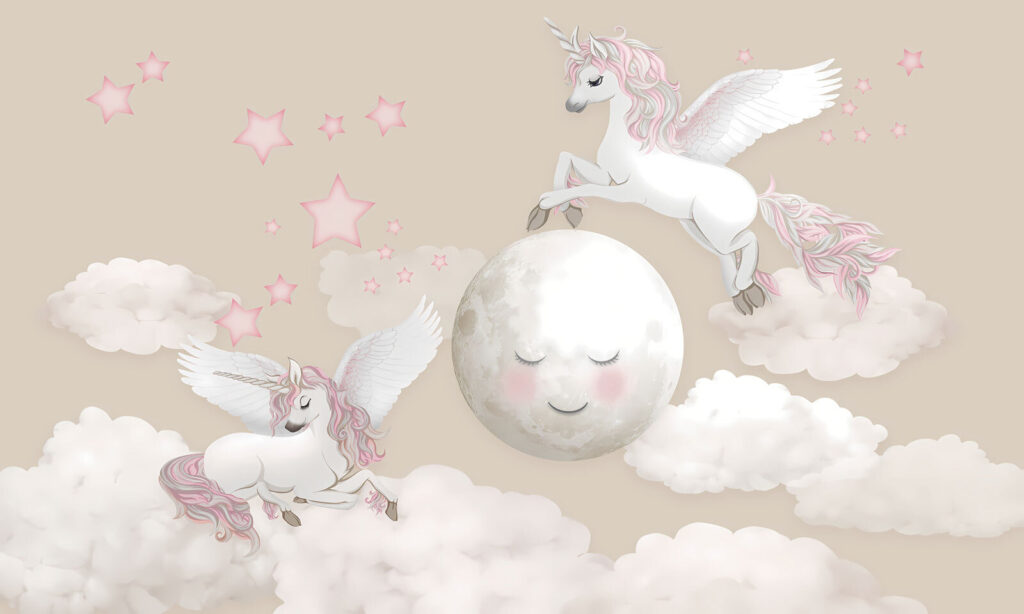 Sleeping moon and unicorns — full design