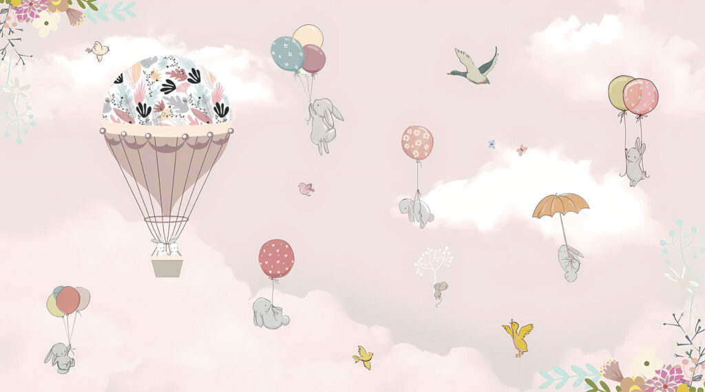 Animals in pink sky — full design