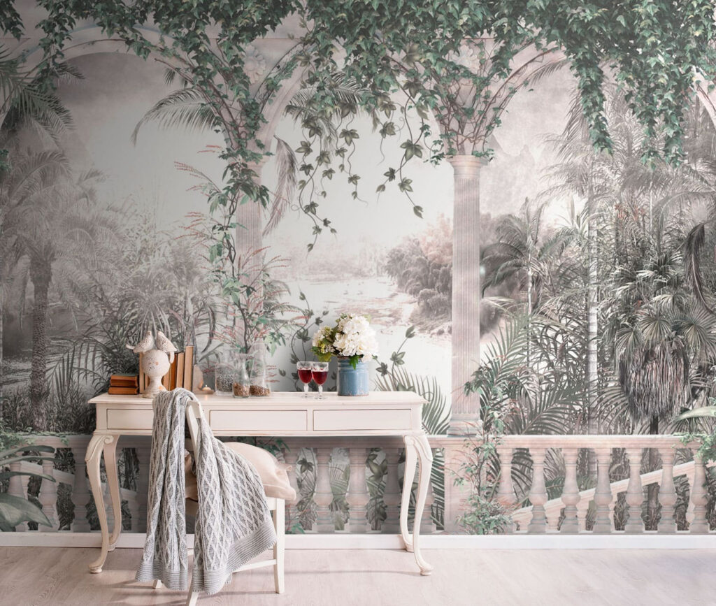 Pale jungle behind arches — interior 2