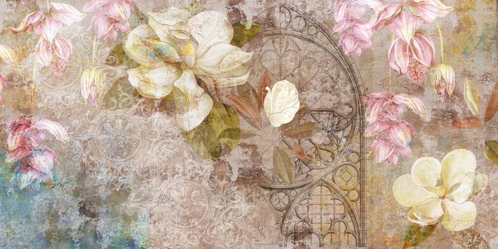 Flowers over vintage ornament — full design