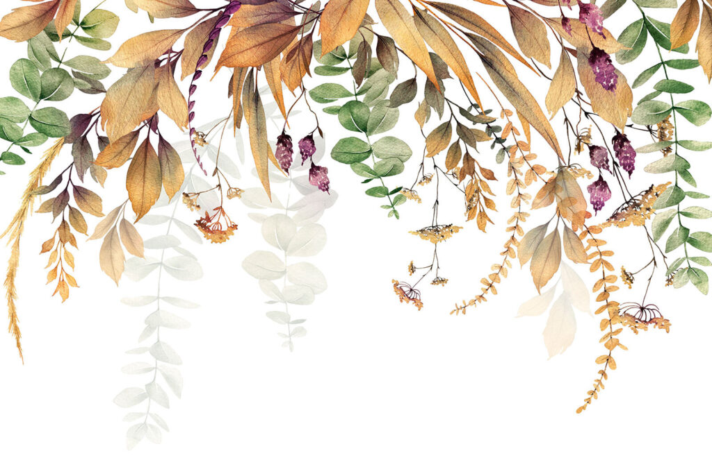 Hanging leaves and flowers — full design