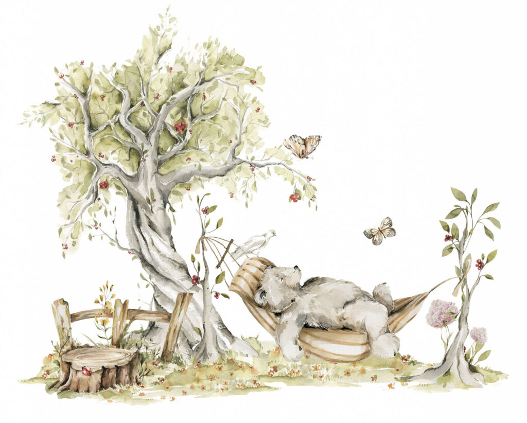 Woodland friends, old tree — full design