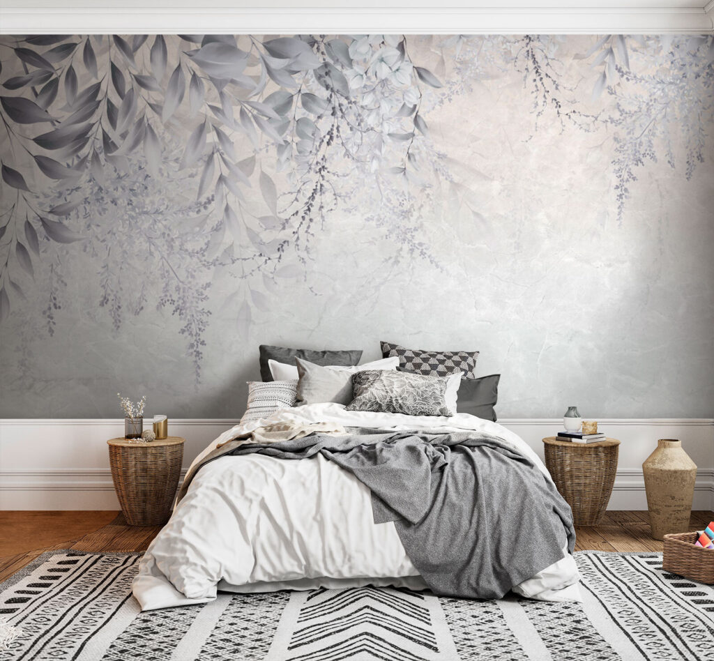 White leaves on grey — interior 2