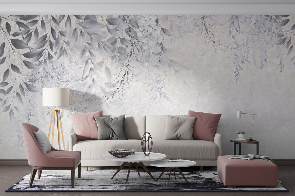 White leaves on grey — interior 3